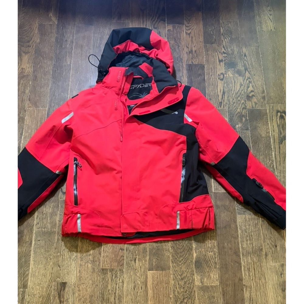 Spyder Women Red Black Hooded Ski Jacket Waterproof Winter Coat Performance L